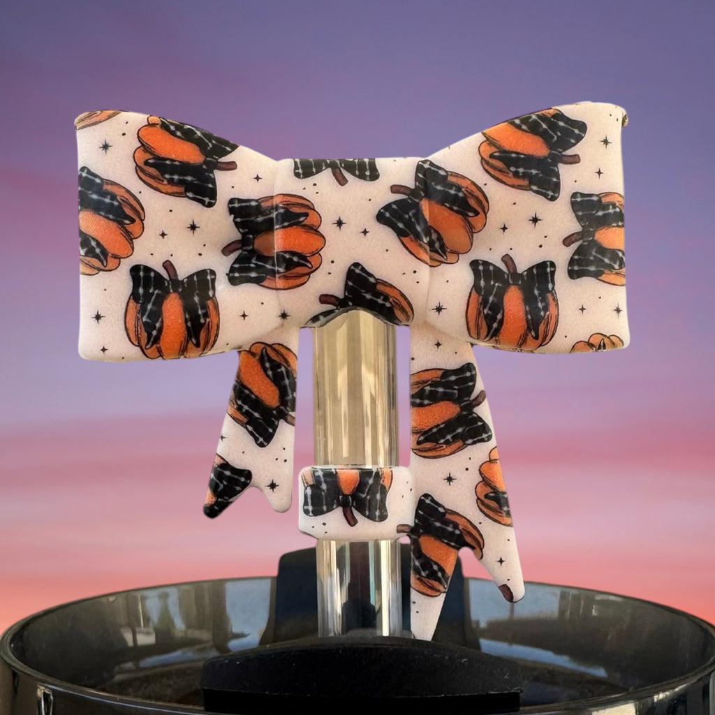 Big Bow Straw Topper - Fall Pumpkins with Bows