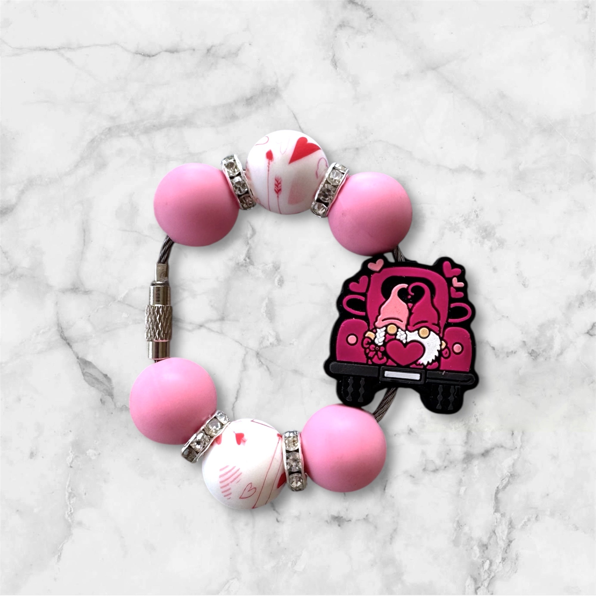 Handle Charm, Valentines Day, Pink Gnome's In Car