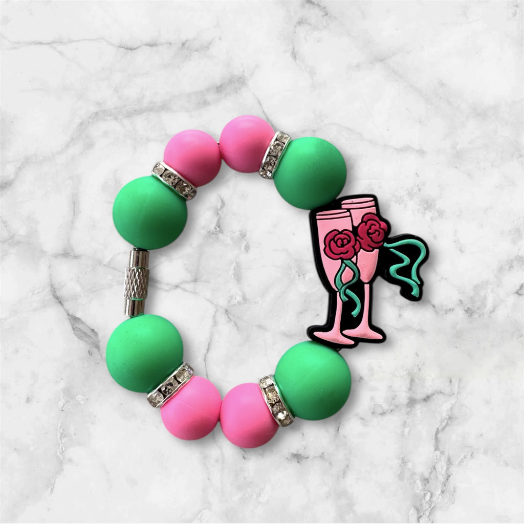 Handle Charm, Valentines Day, Pink Champagne Glasses