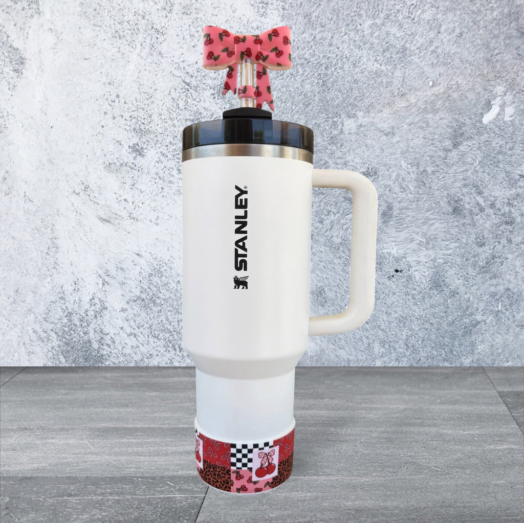 Big Bow Straw Topper - Cherries on Pink
