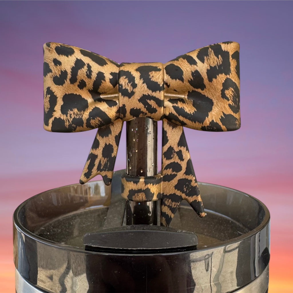 Big Bow Straw Topper - Metallic Leopard