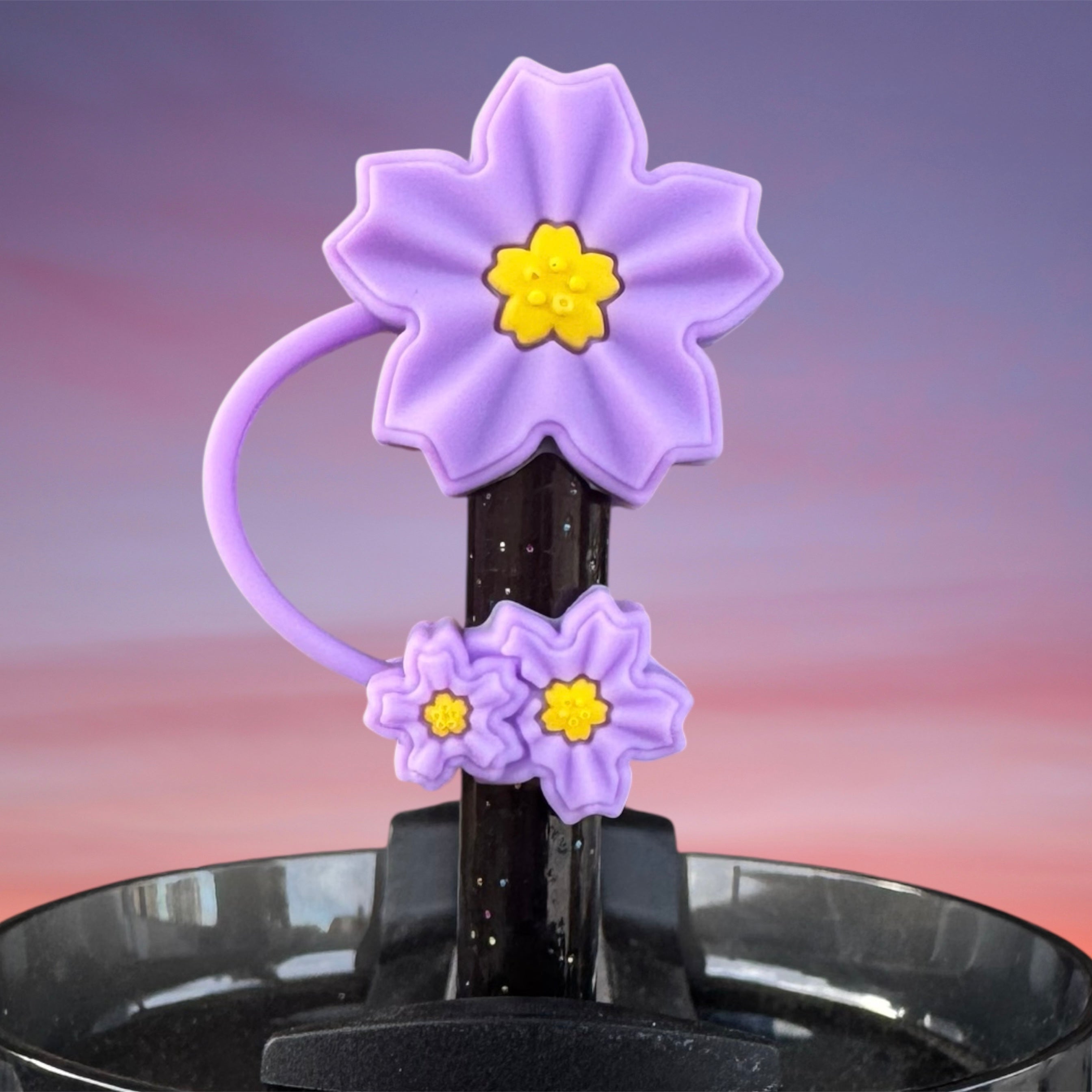 Straw Topper, Purple Flower