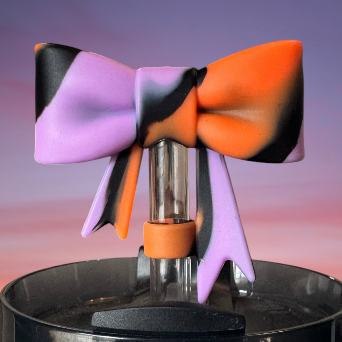 Big Bow Straw Topper, Halloween Orange Purple Black Swirl