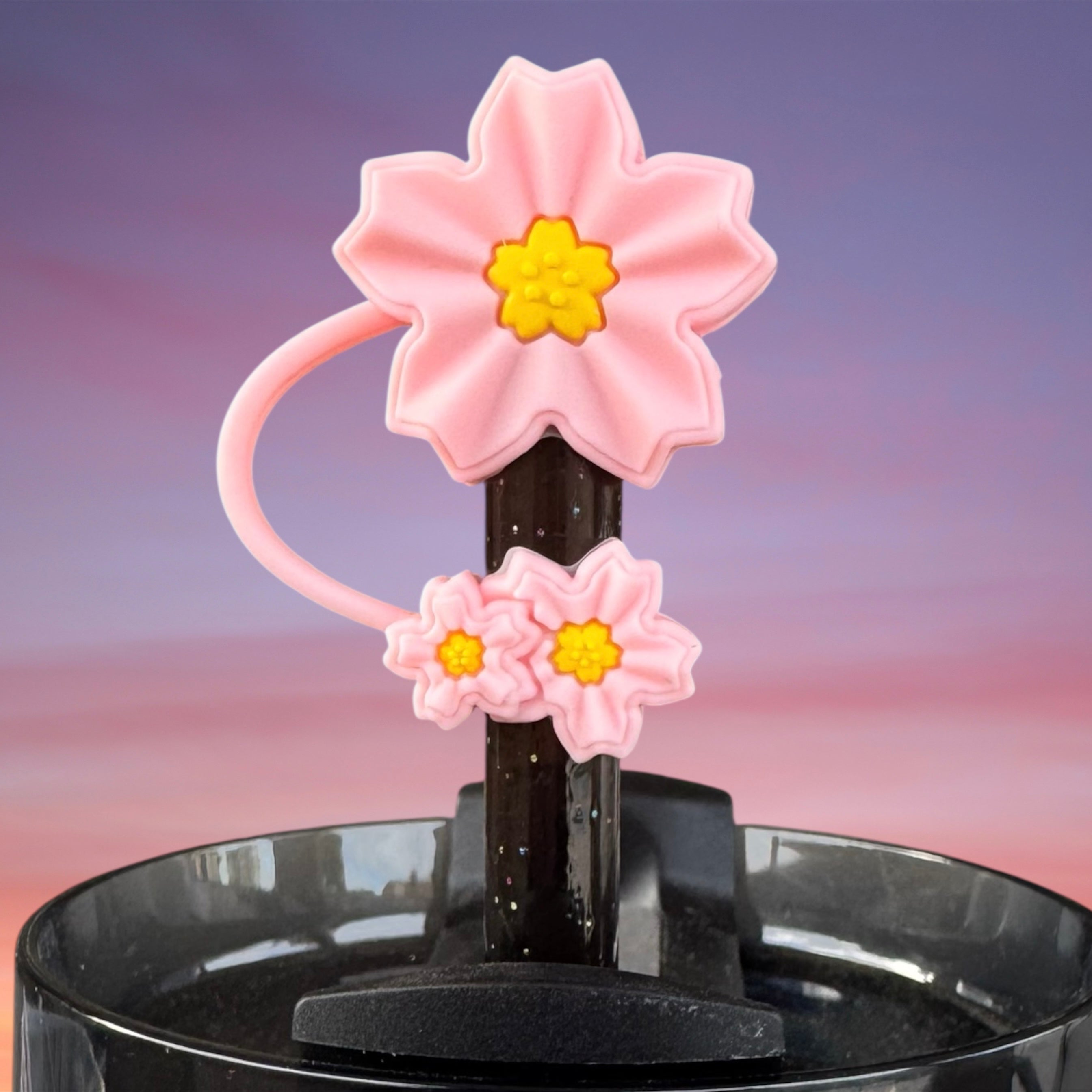 Straw Topper, Pink Flower
