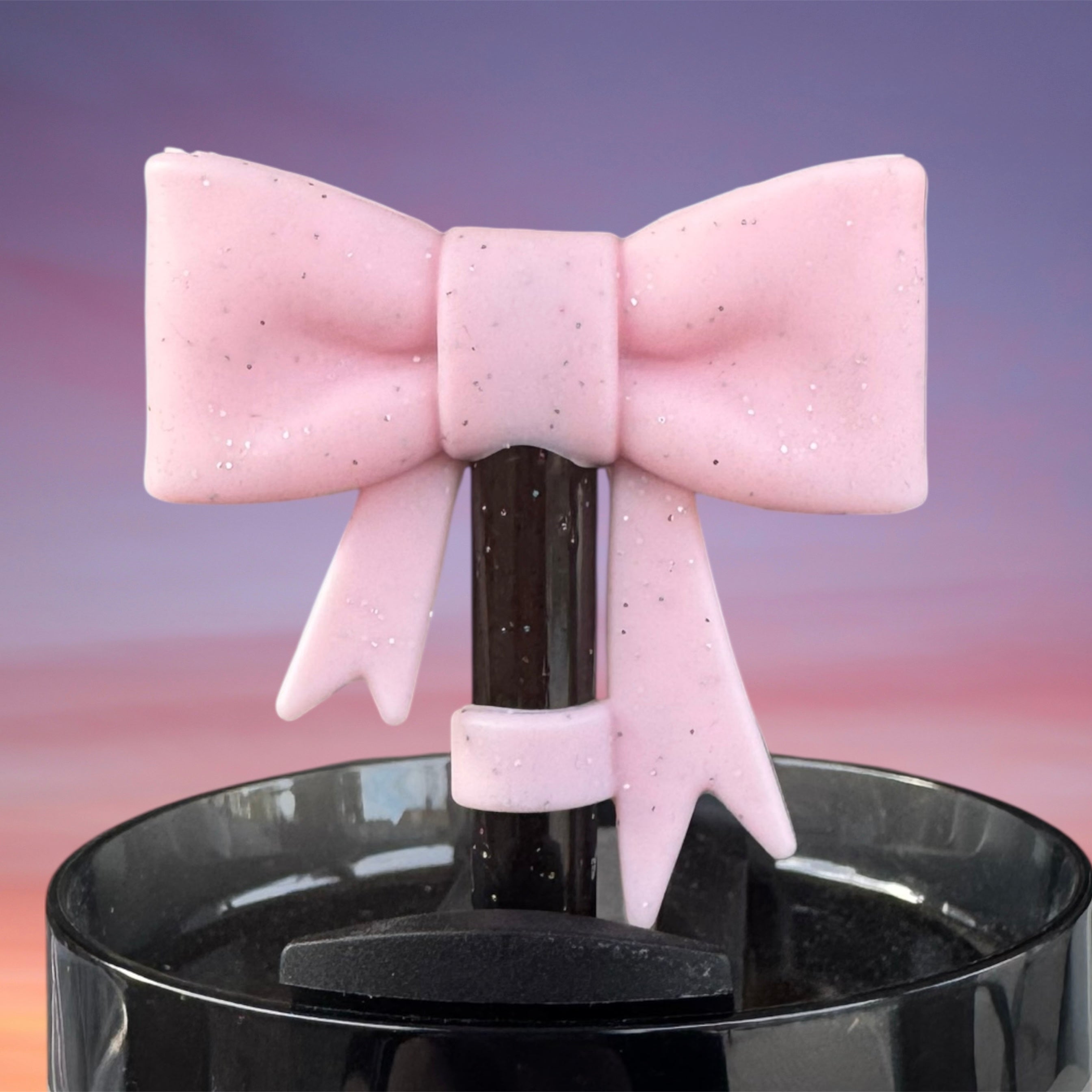 Big Bow Straw Topper -  Light Pink Glitter
