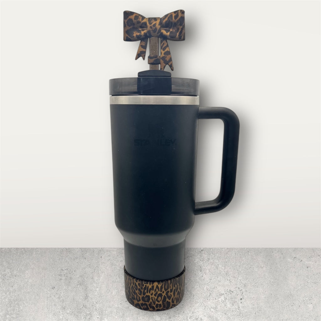 Big Bow Straw Topper - Metallic Leopard