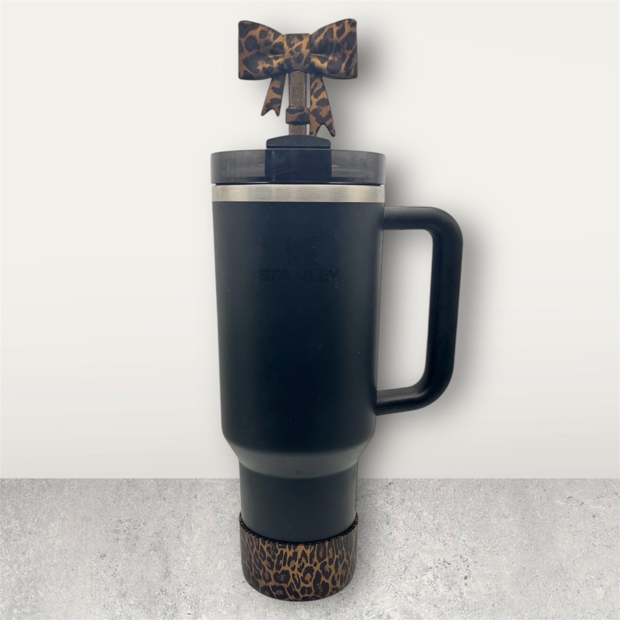 Big Bow Straw Topper - Metallic Leopard