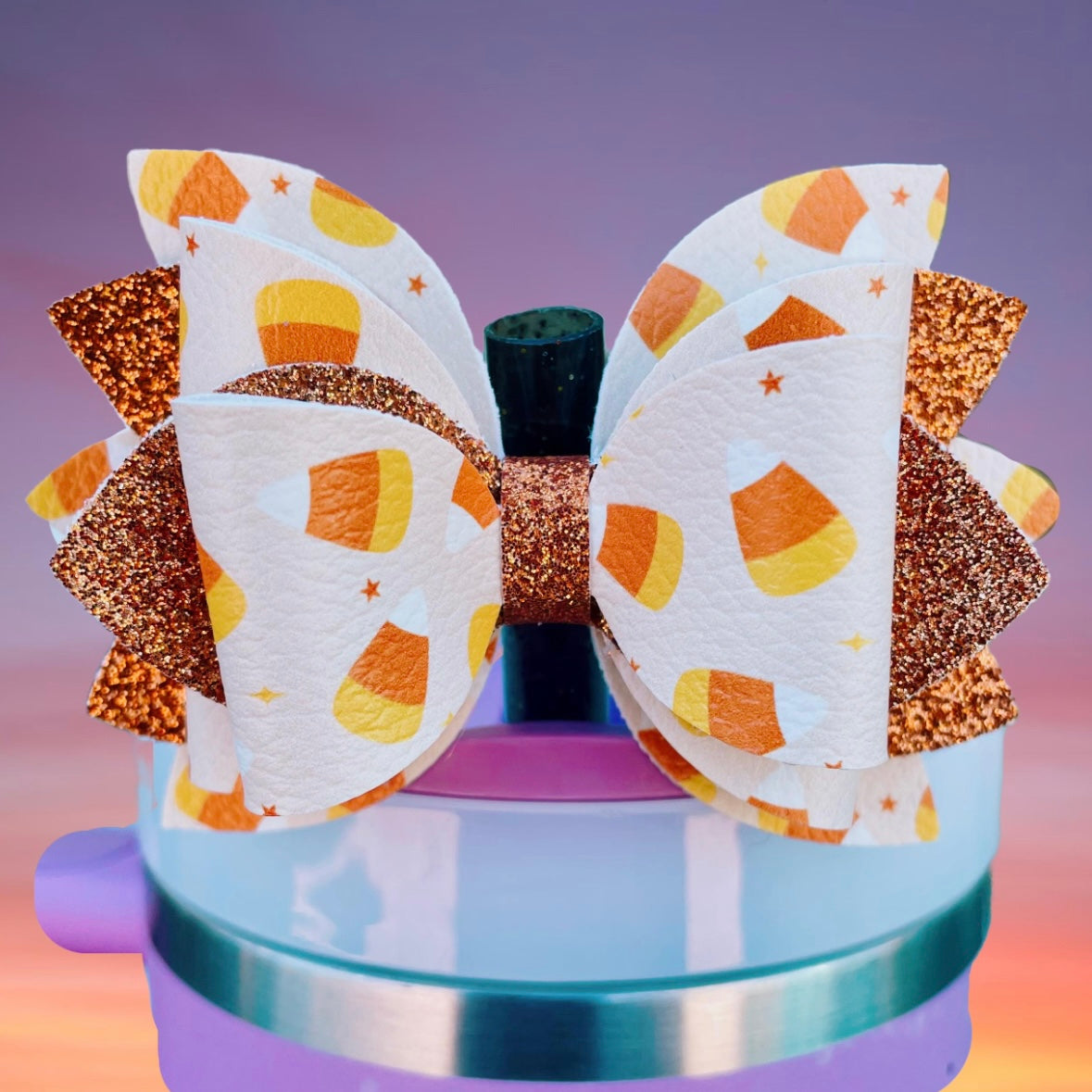 Leather Bow, Halloween Candy and Orange Glitter