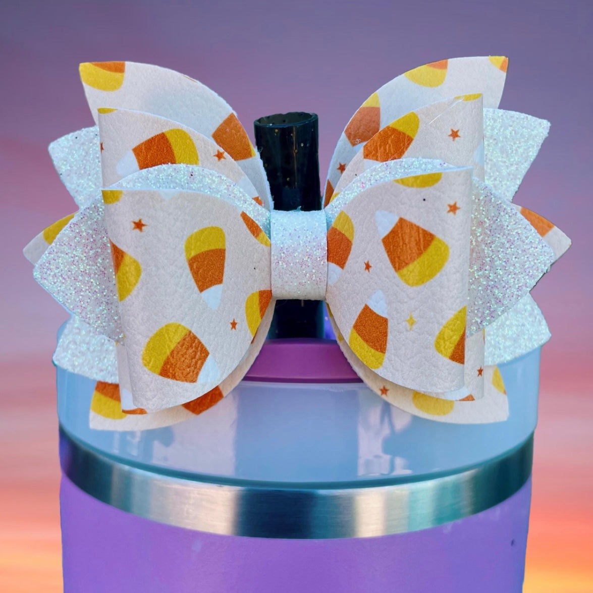 Leather Bow, Halloween Candy and White Glitter