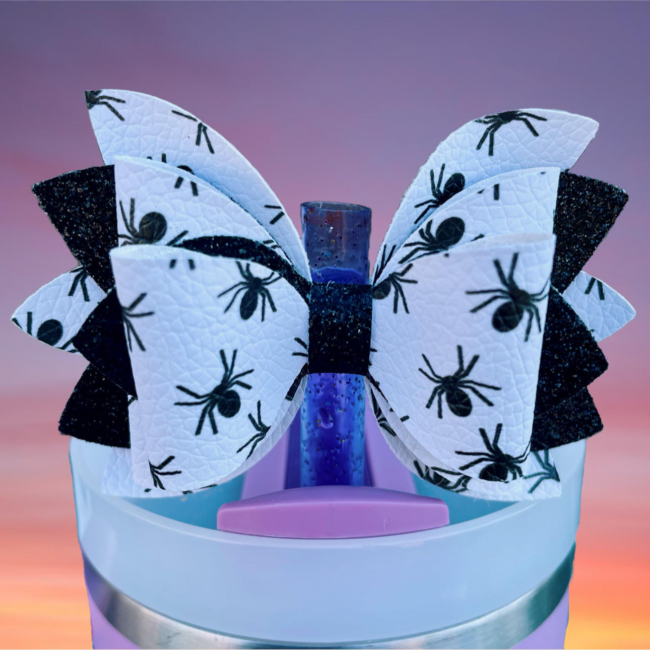 Leather Bow, Halloween Spiders and Black Glitter