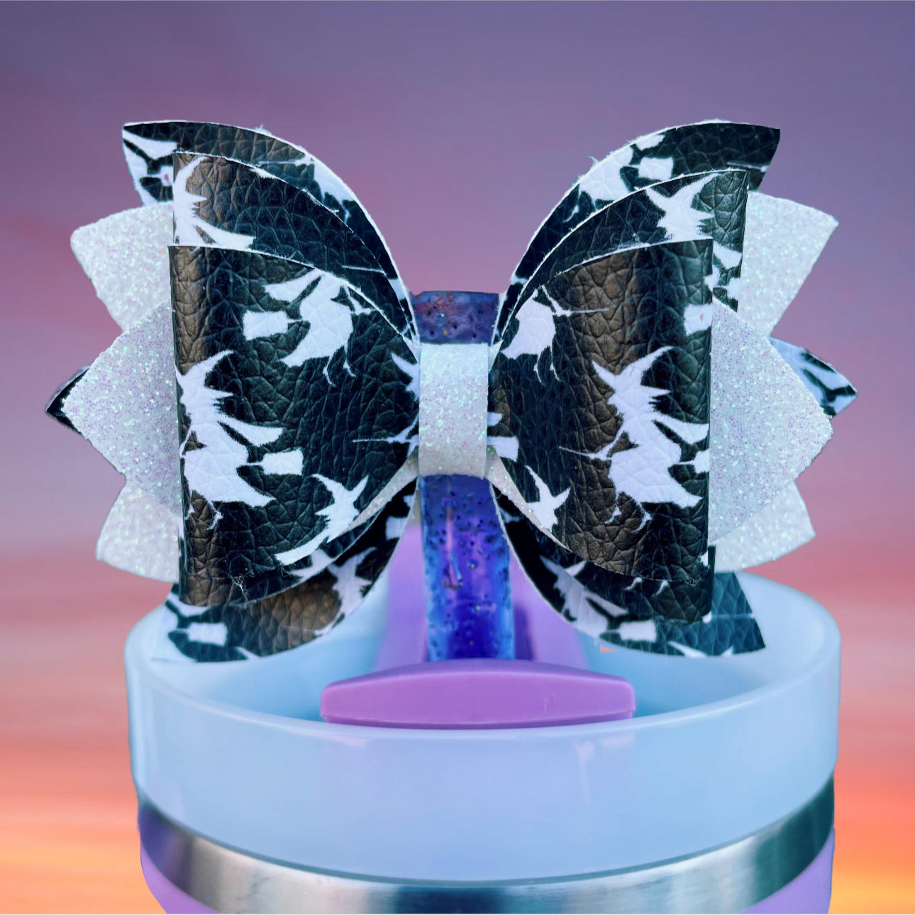 Leather Bow, Halloween Witches and White Glitter