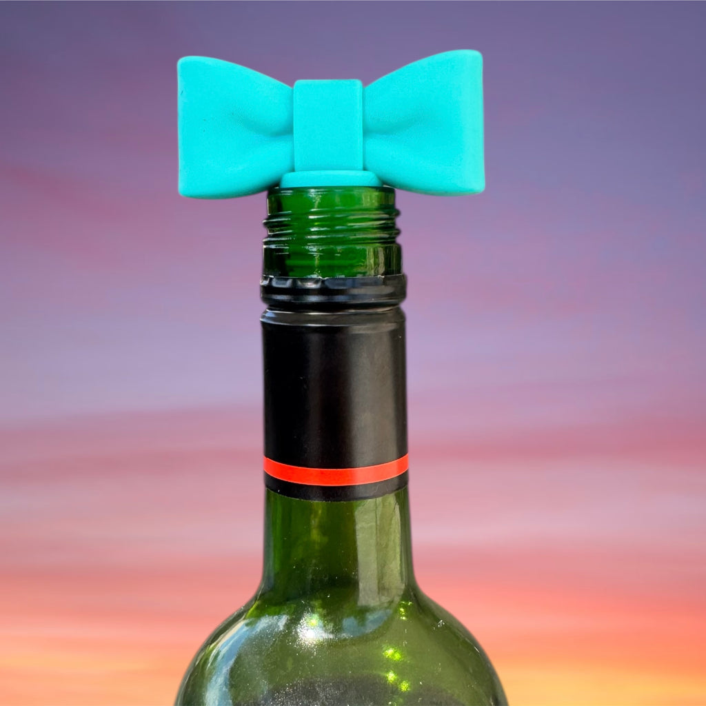 Silicone Wine Stopper - Teal Bow