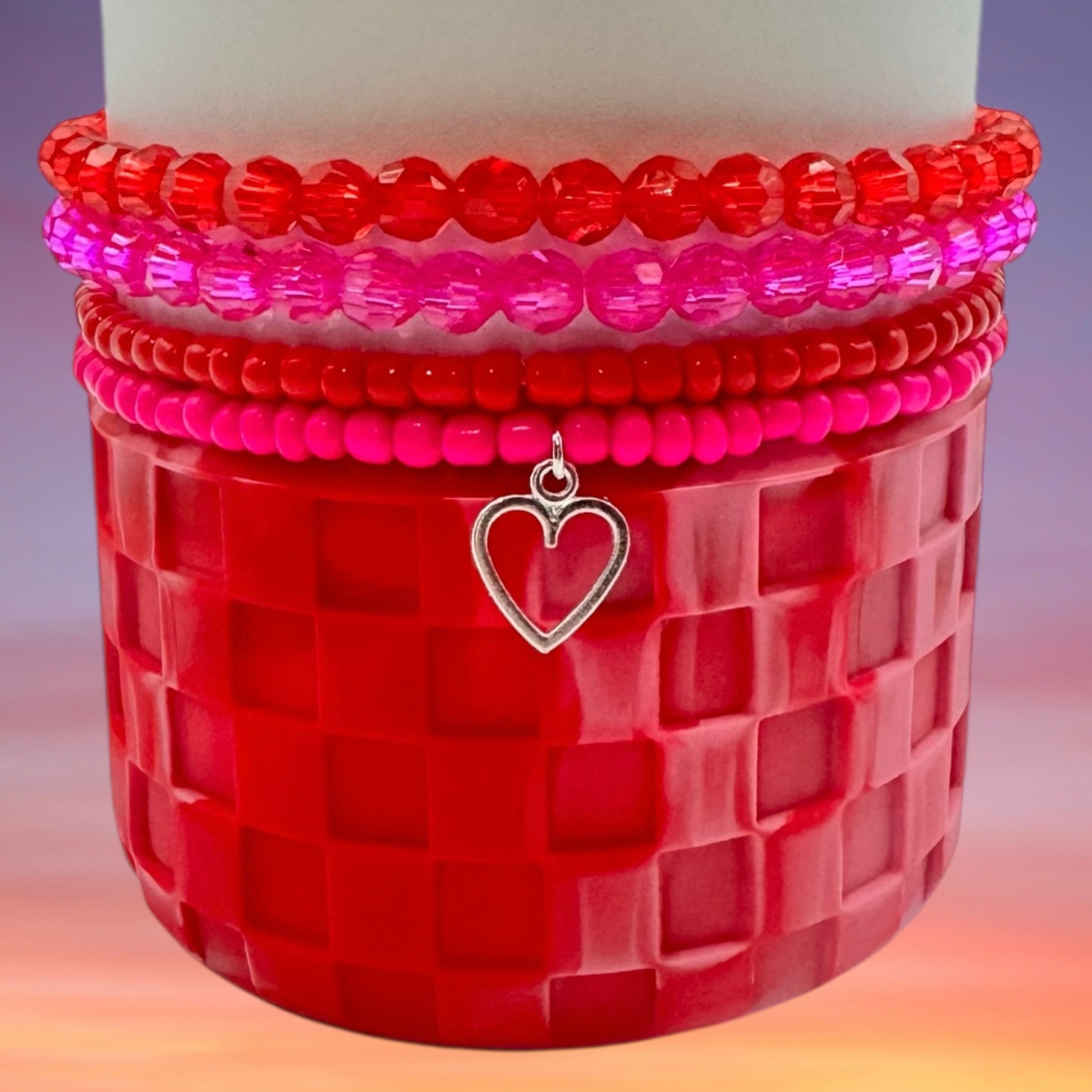 Tumbler Bracelet Stack, Valentines Day, Red and Hot Pink