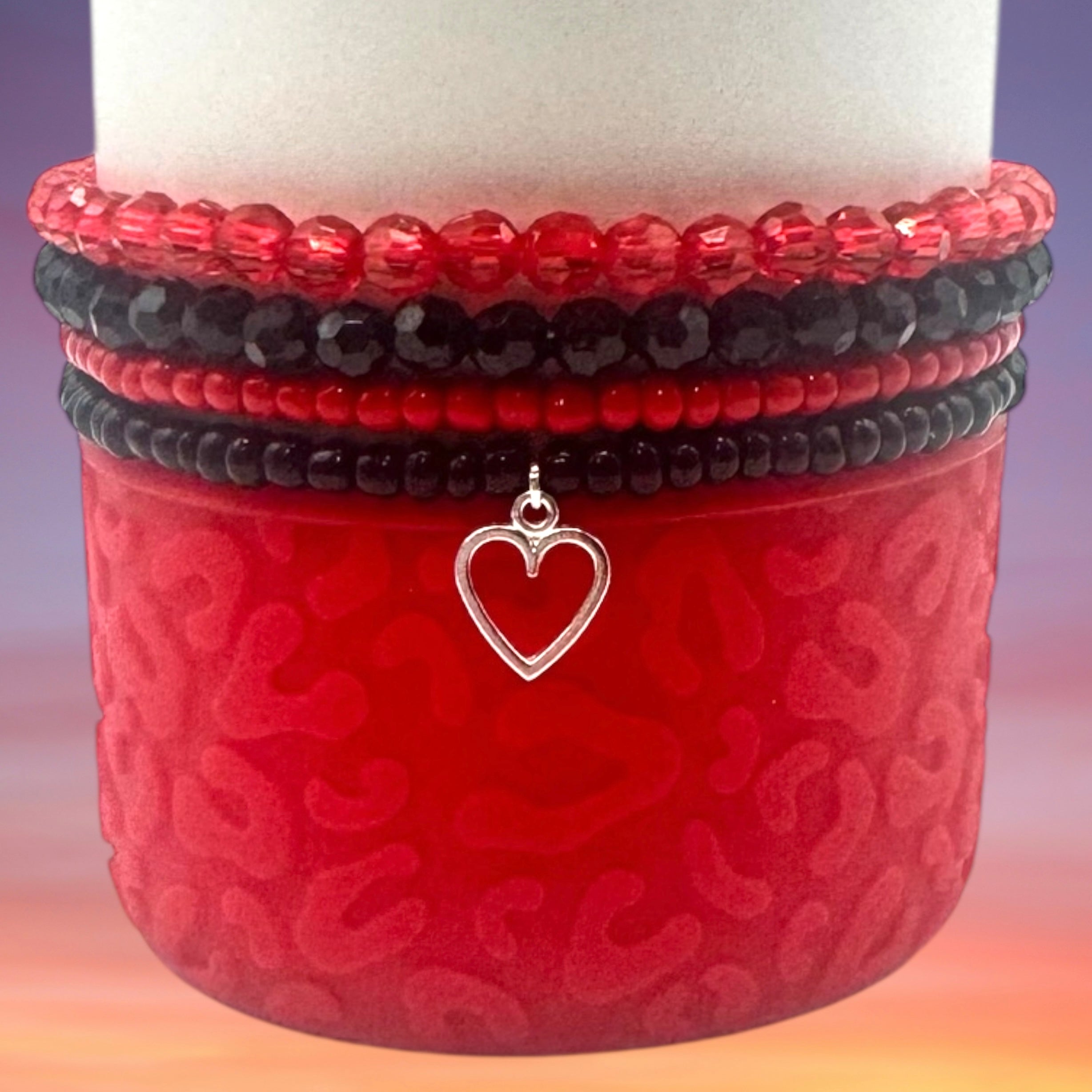 Tumbler Bracelet Stack, Valentines Day, Red and Black
