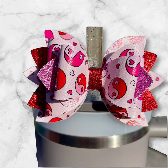 Leather Bow, Valentines Day, Pink and Red Yin-Yang