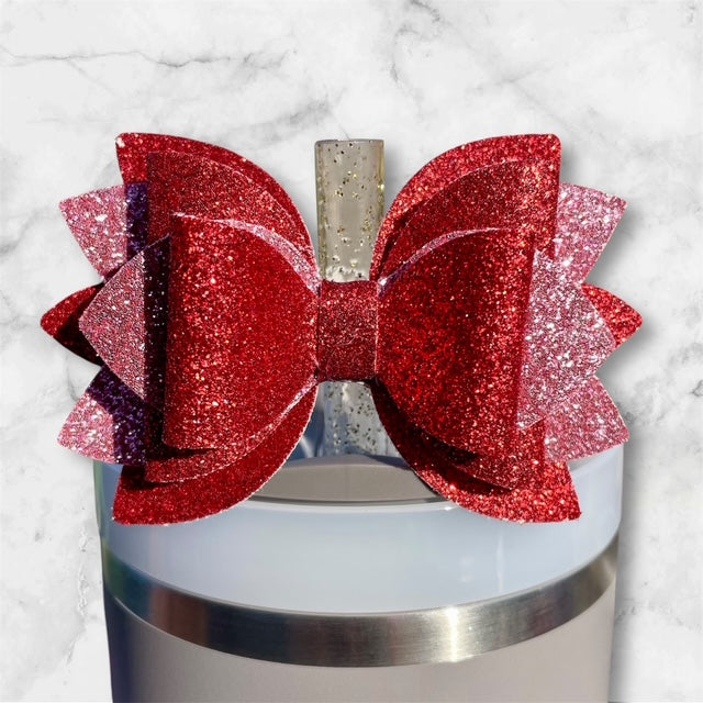 Leather Bow, Valentines Day, Red and Pink Glitter