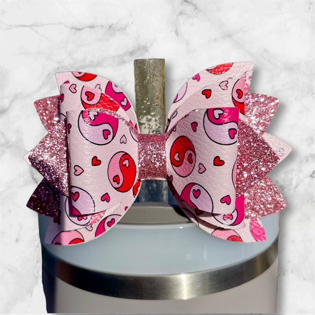 Leather Bow, Valentines Day, Pink Yin-Yang