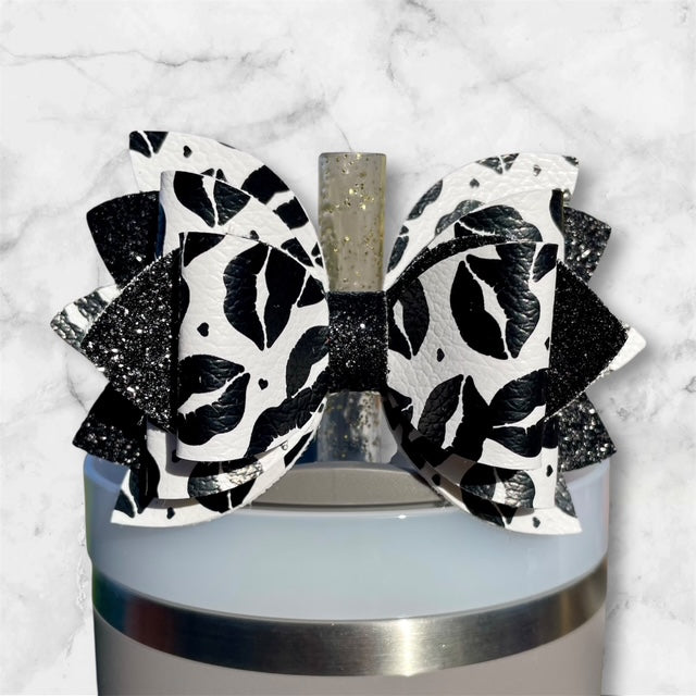 Leather Bow, Valentines Day, Black and White Lips