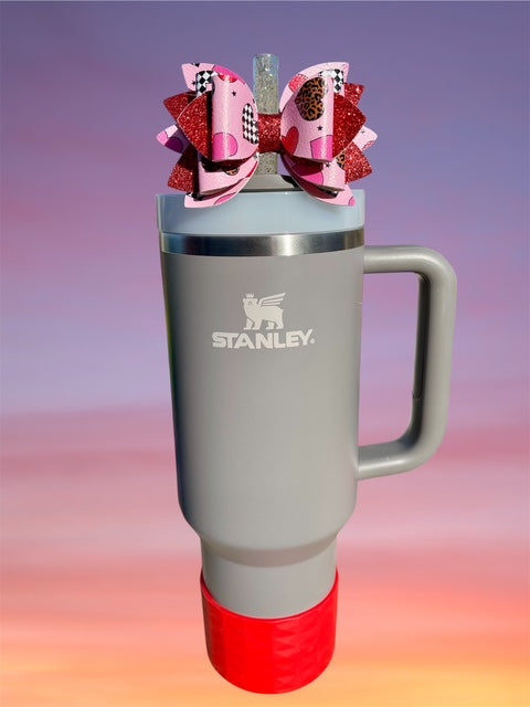 Leather Bow, Valentines Day, Retro Hearts with Red Glitter