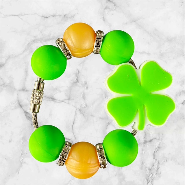 Handle Charm, St. Patrick's Day, Lime Green Four Leaf Clover