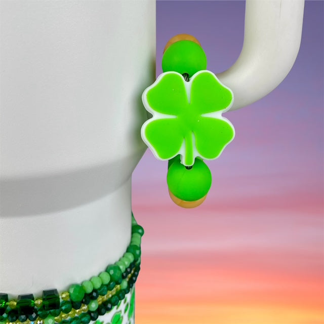Handle Charm, St. Patrick's Day, Lime Green Four Leaf Clover