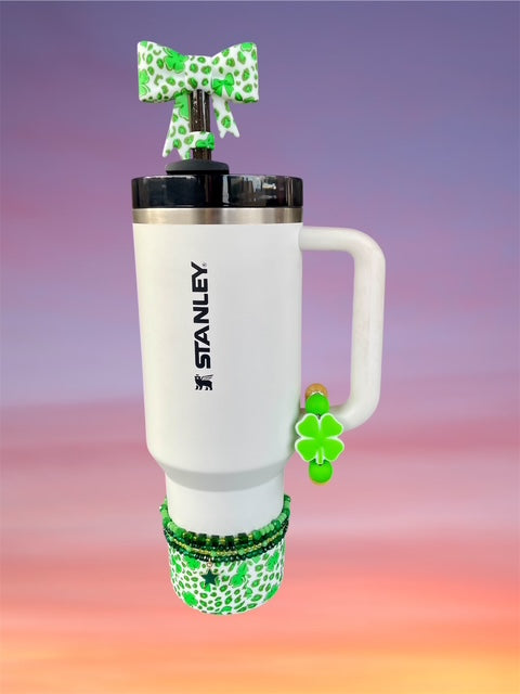 Handle Charm, St. Patrick's Day, Lime Green Four Leaf Clover