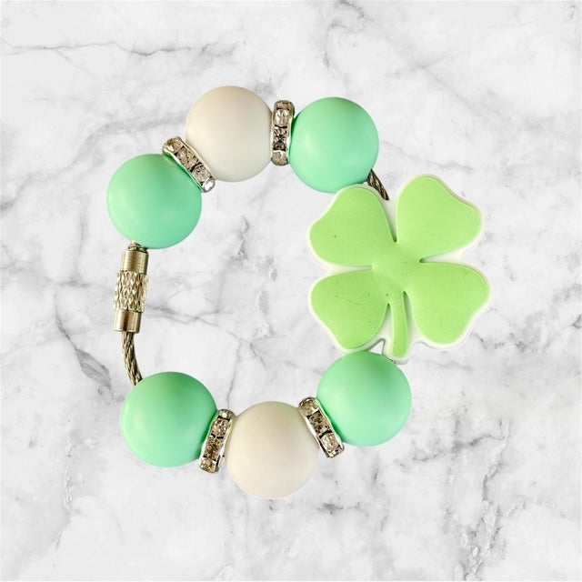 Handle Charm, St. Patrick's Day, Light Green Four Leaf Clover