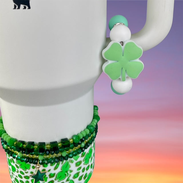 Handle Charm, St. Patrick's Day, Light Green Four Leaf Clover