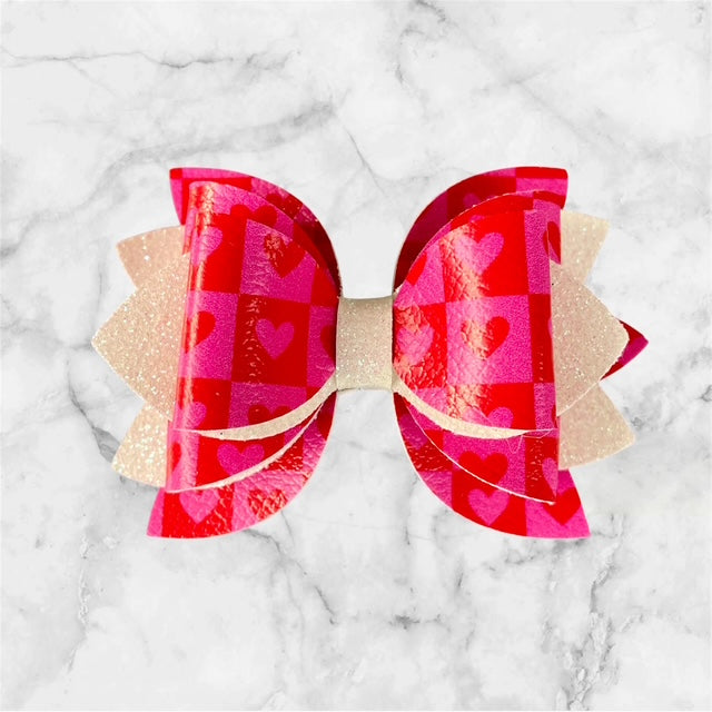 Leather Bow, Valentines Day, Red and Pink Hearts