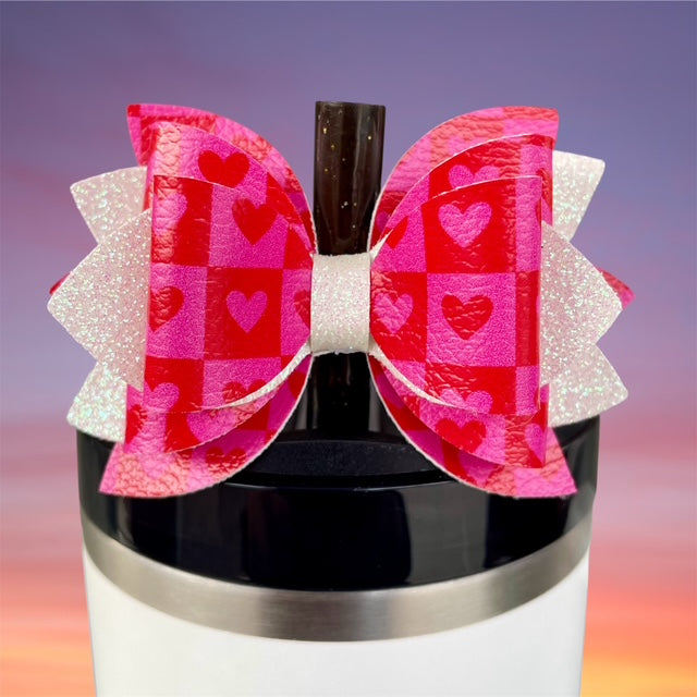 Leather Bow, Valentines Day, Red and Pink Hearts