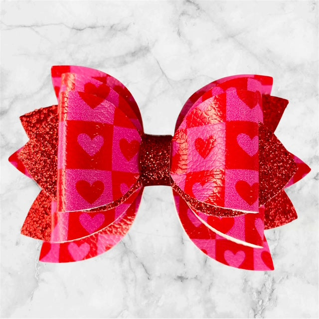 Leather Bow, Valentines Day, Red and Pink Hearts
