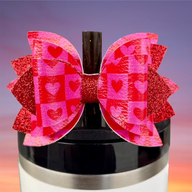 Leather Bow, Valentines Day, Red and Pink Hearts