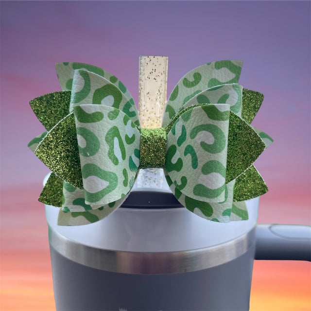 Leather Bow, St. Patty's Day, Green Leopard Print