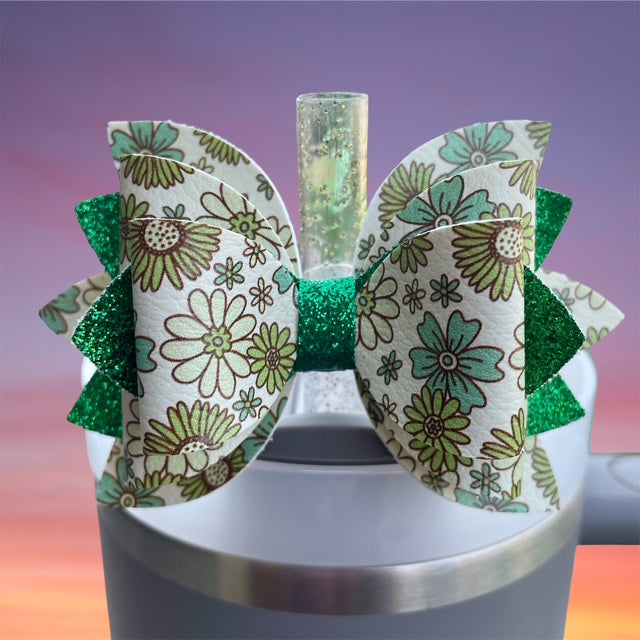 Leather Bow, St. Patty's Day, Green Floral
