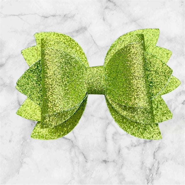 Leather Bow, St. Patty's Day, Lime Green Glitter