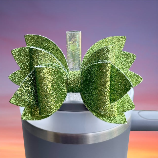 Leather Bow, St. Patty's Day, Lime Green Glitter
