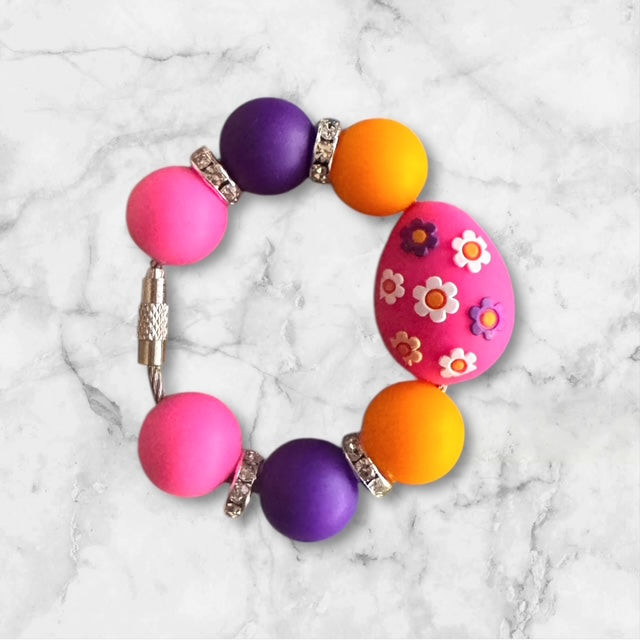 Handle Charm, Easter Egg, Pink Floral Easter Egg