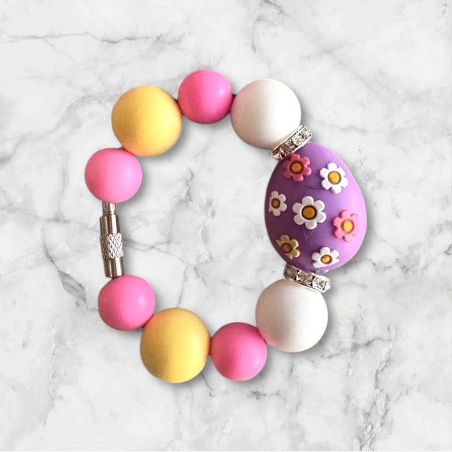 Handle Charm, Easter Egg, Purple Floral Easter Egg