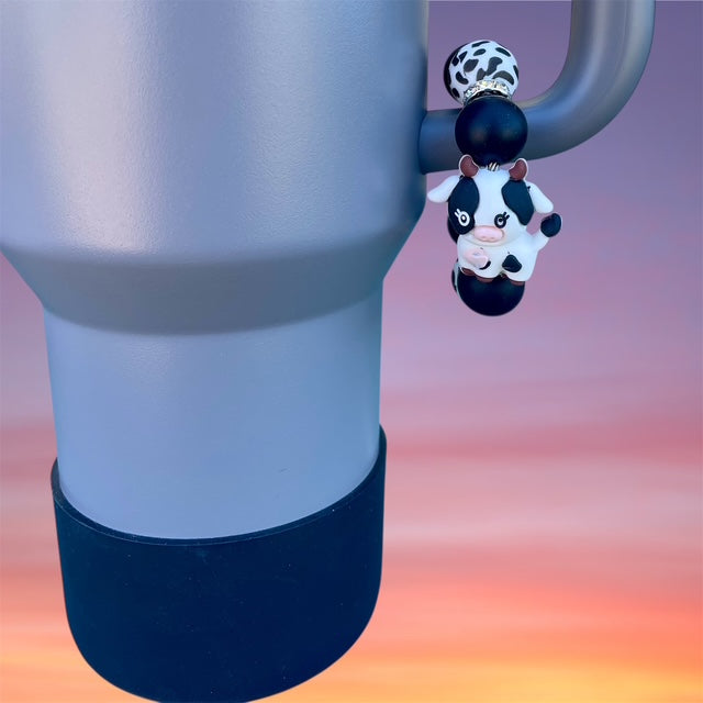 Handle Charm, Baby Cow, Black and White Cow