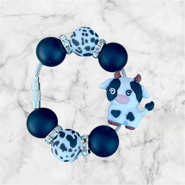 Handle Charm, Baby Cow, Black and White Cow