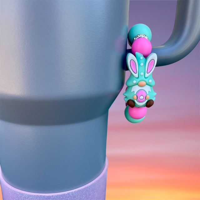 Handle Charm, Easter Gnome, Teal Gnome with Pink