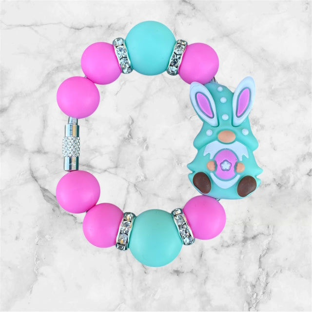 Handle Charm, Easter Gnome, Teal Gnome with Pink