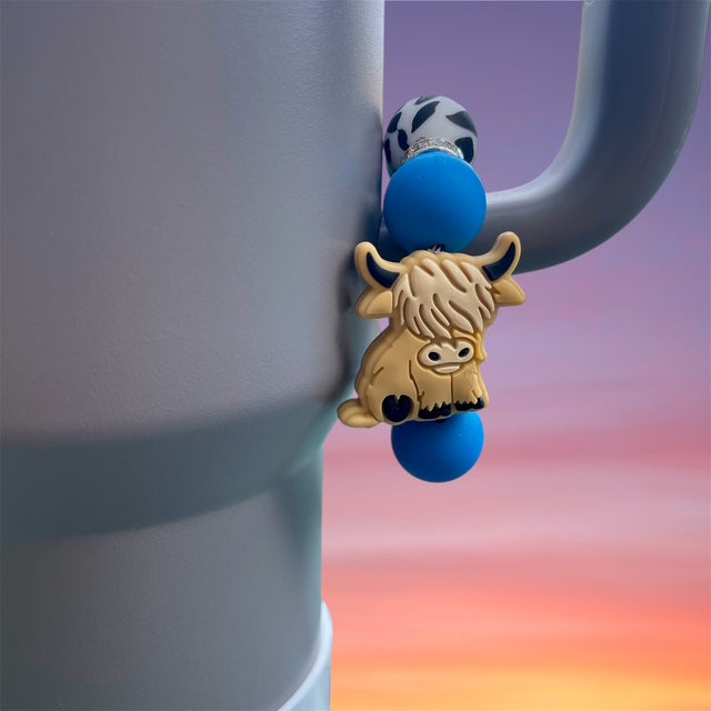 Handle Charm, Highland Cow with Blue