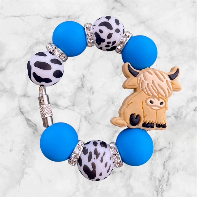 Handle Charm, Highland Cow with Blue