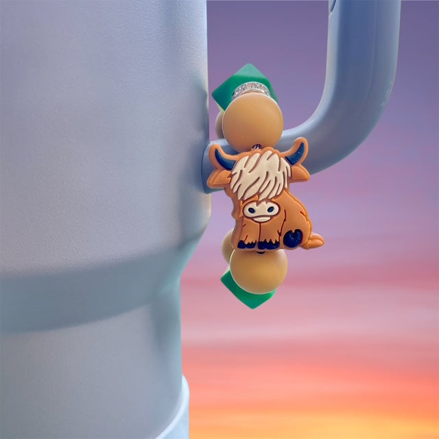 Handle Charm, Highland Cow with Green and Brown