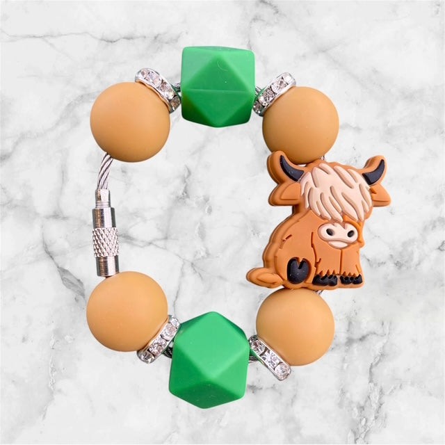 Handle Charm, Highland Cow with Green and Brown