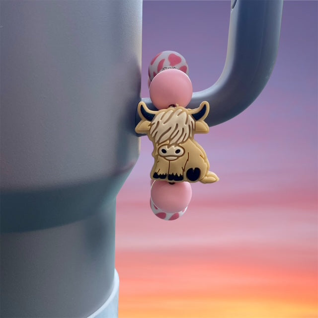 Handle Charm, Highland Cow with Pink
