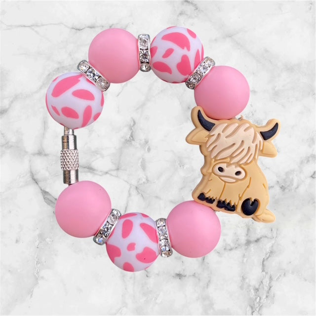Handle Charm, Highland Cow with Pink