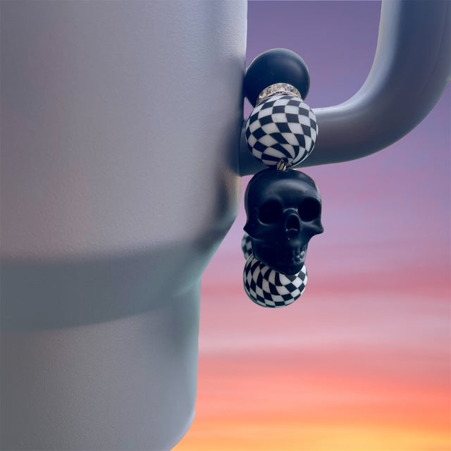 Handle Charm, Black Skull Focal with Checkers