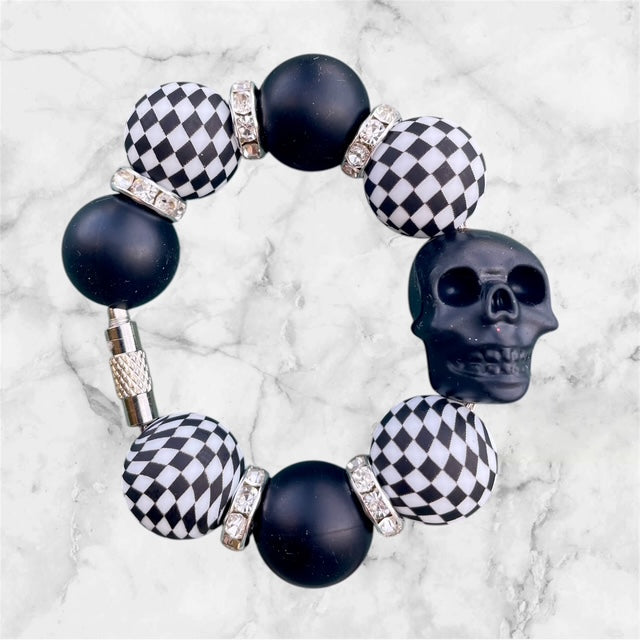 Handle Charm, Black Skull Focal with Checkers
